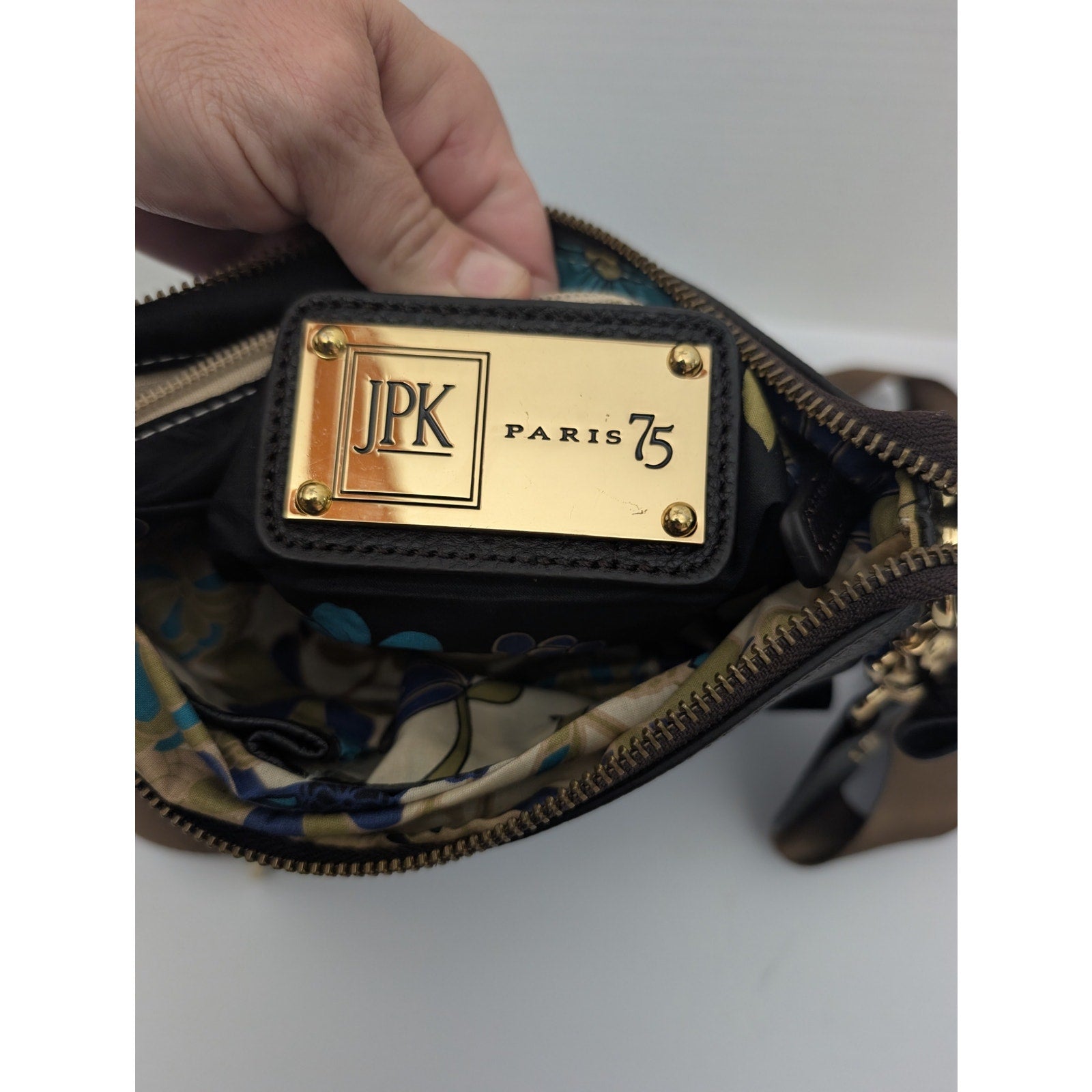 JPK Paris 75 Blue Nylon Crossbody Bag Messenger Purse Floral Interior