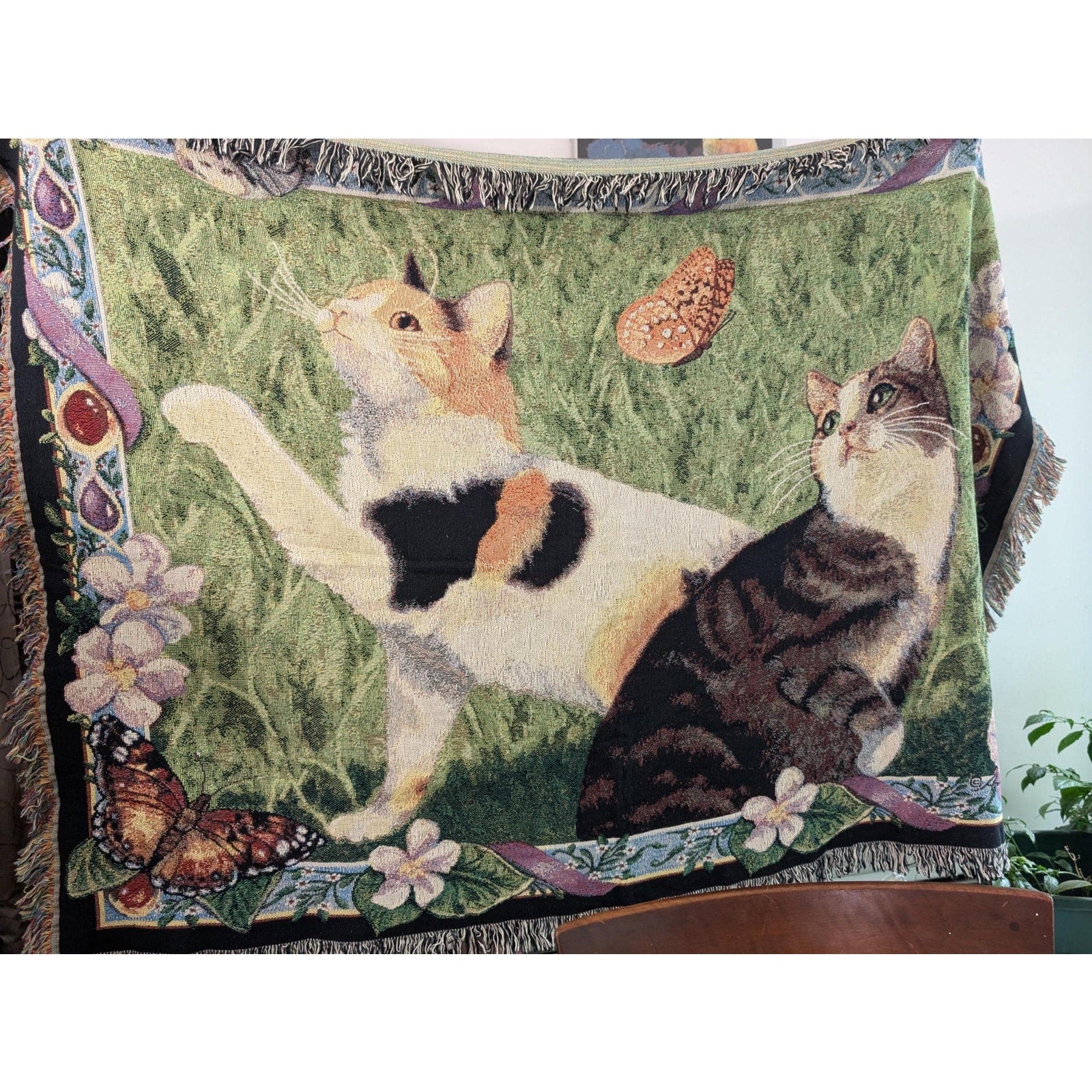 Manual Woodworkers & Weavers Cat Tales 51x68 Cotton Woven Tapestry Throw Blanket