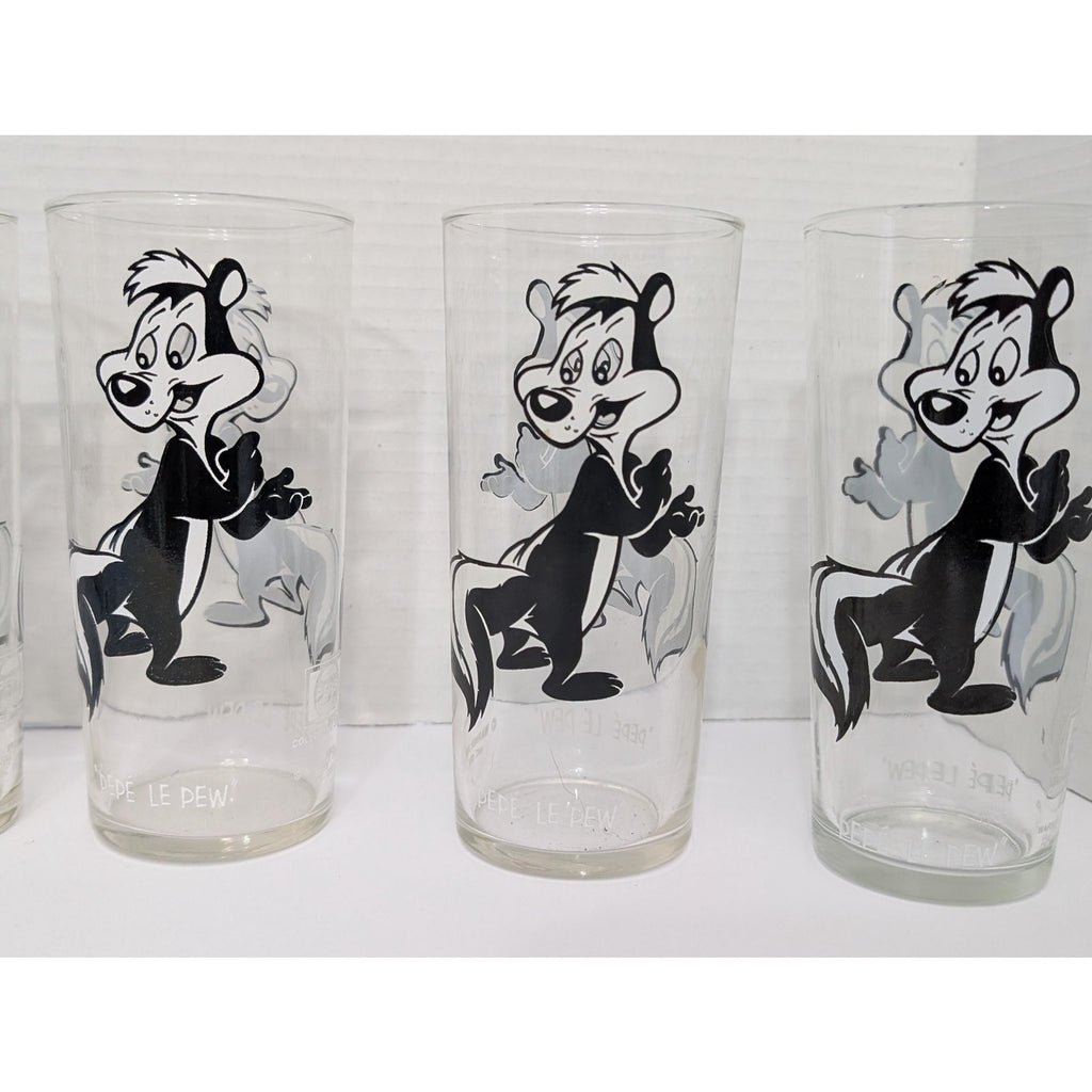 Set of 6 Vintage 1973 Pepsi Collector Series Pepe Le Pew Glass Set Looney Tunes Warner Bros