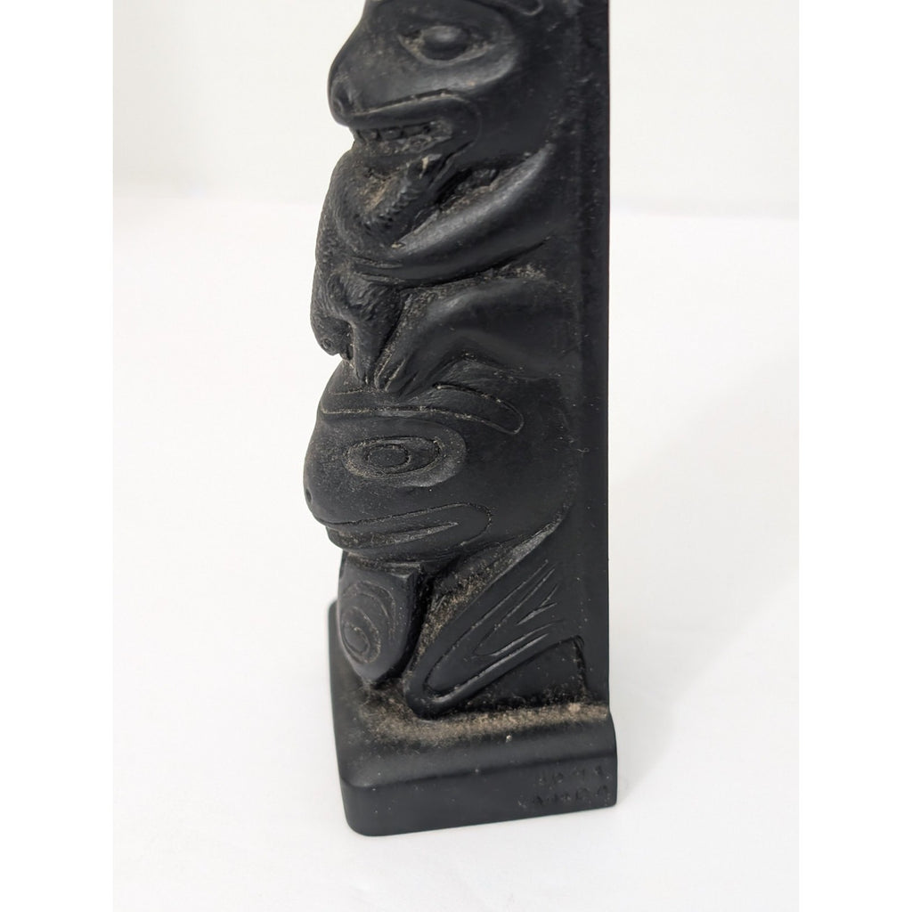 Vintage Totem Pole Figurine Black Resin Stone Eagle Bear Frog Sculpture Canada