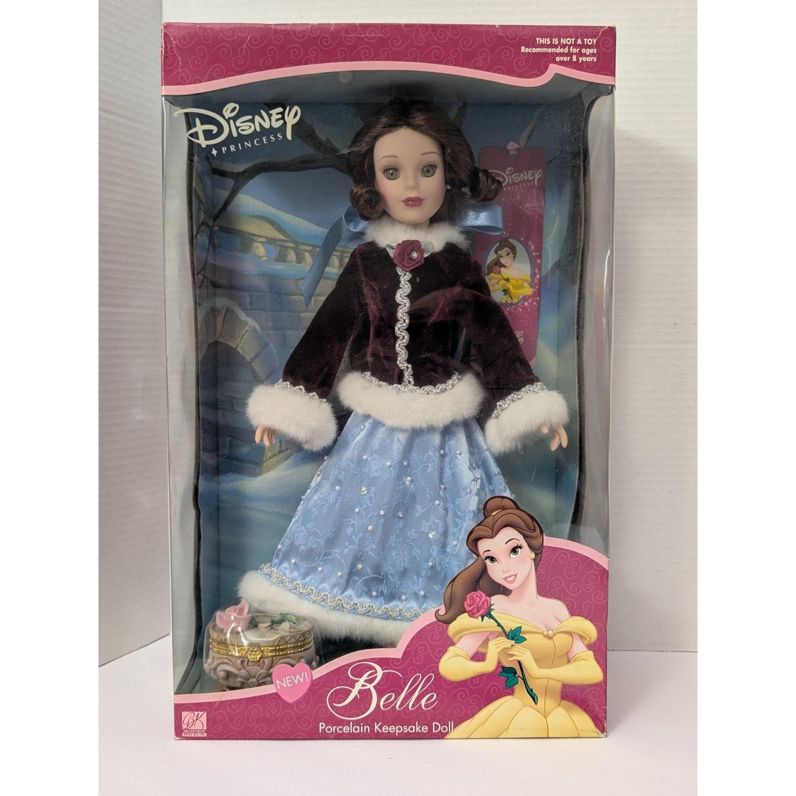 2002 Disney Princess Belle Porcelain Doll Brass Key Holiday Xmas Vintage New