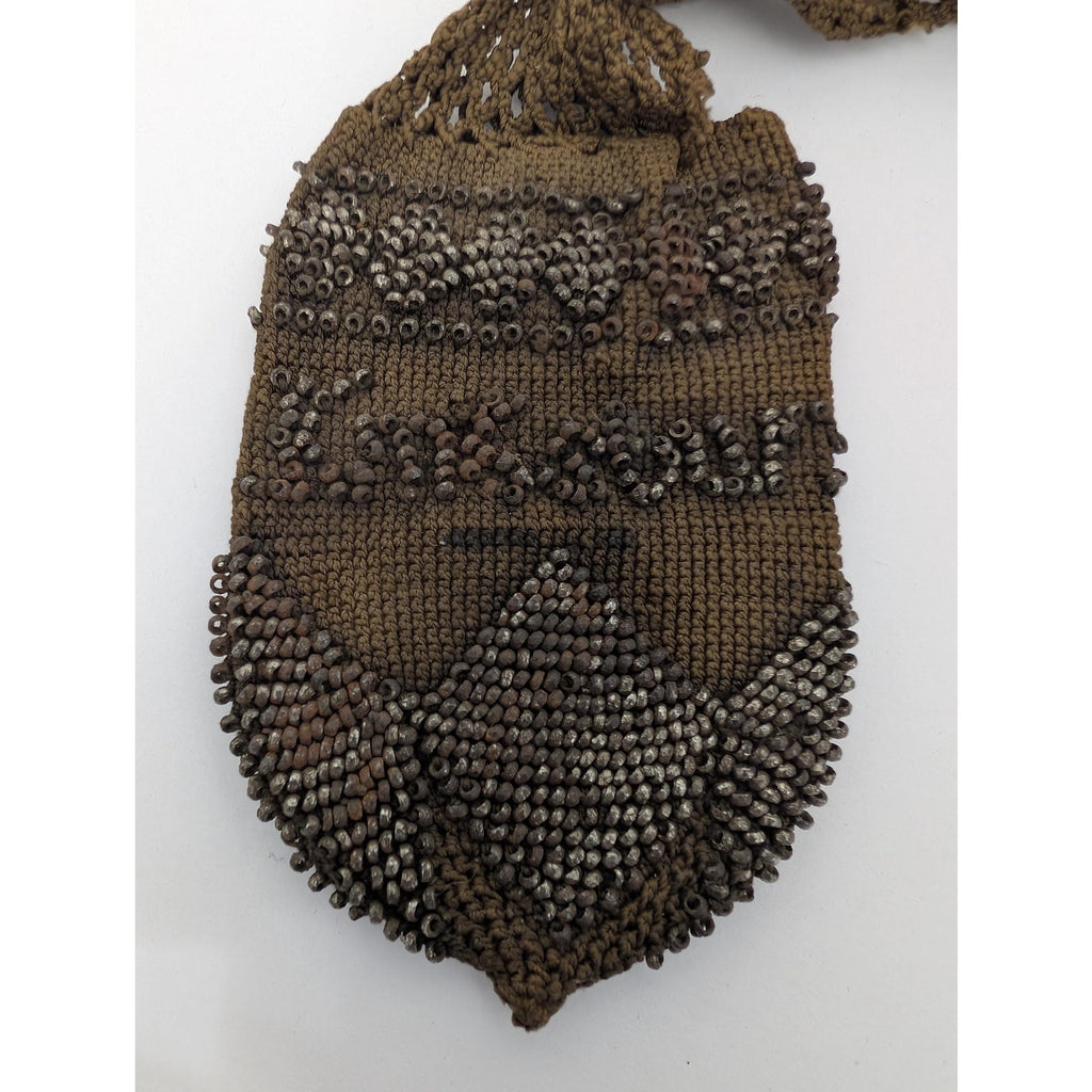 Antique Victorian Miser Purse Harriet King Provenance Hand Beaded Crochet Stocking Bag