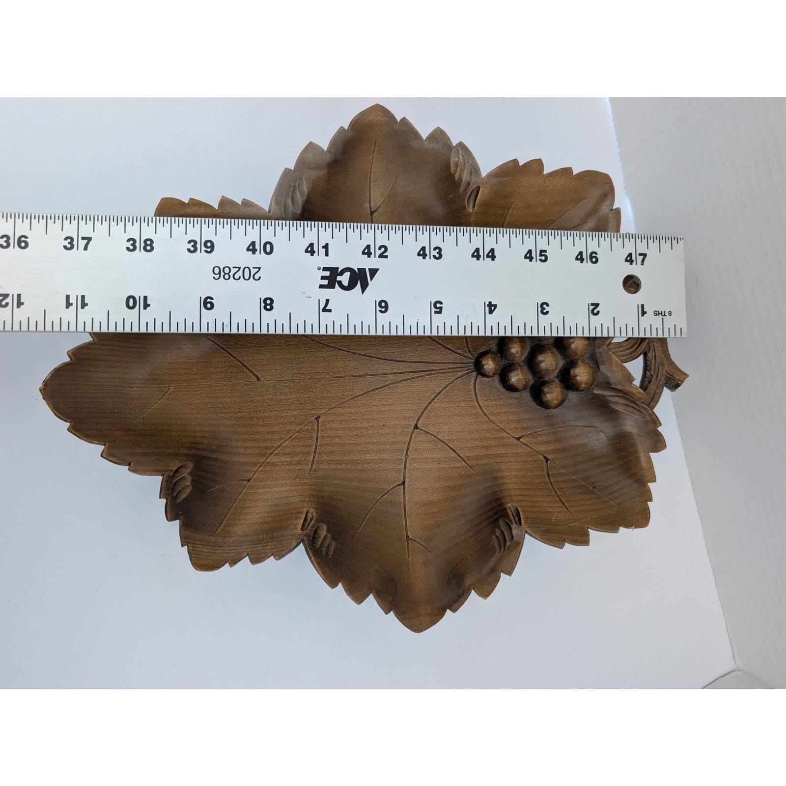 Vintage Swiss Musical Fruit Bowl Raeber Muller Hand Carved Grape Leaf Wood Art