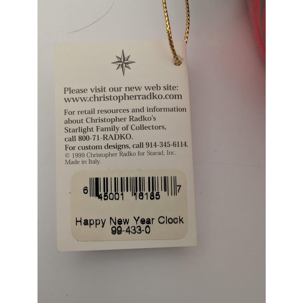 Christopher Radko "Happy New Year Clock" Italian Glass Ornament