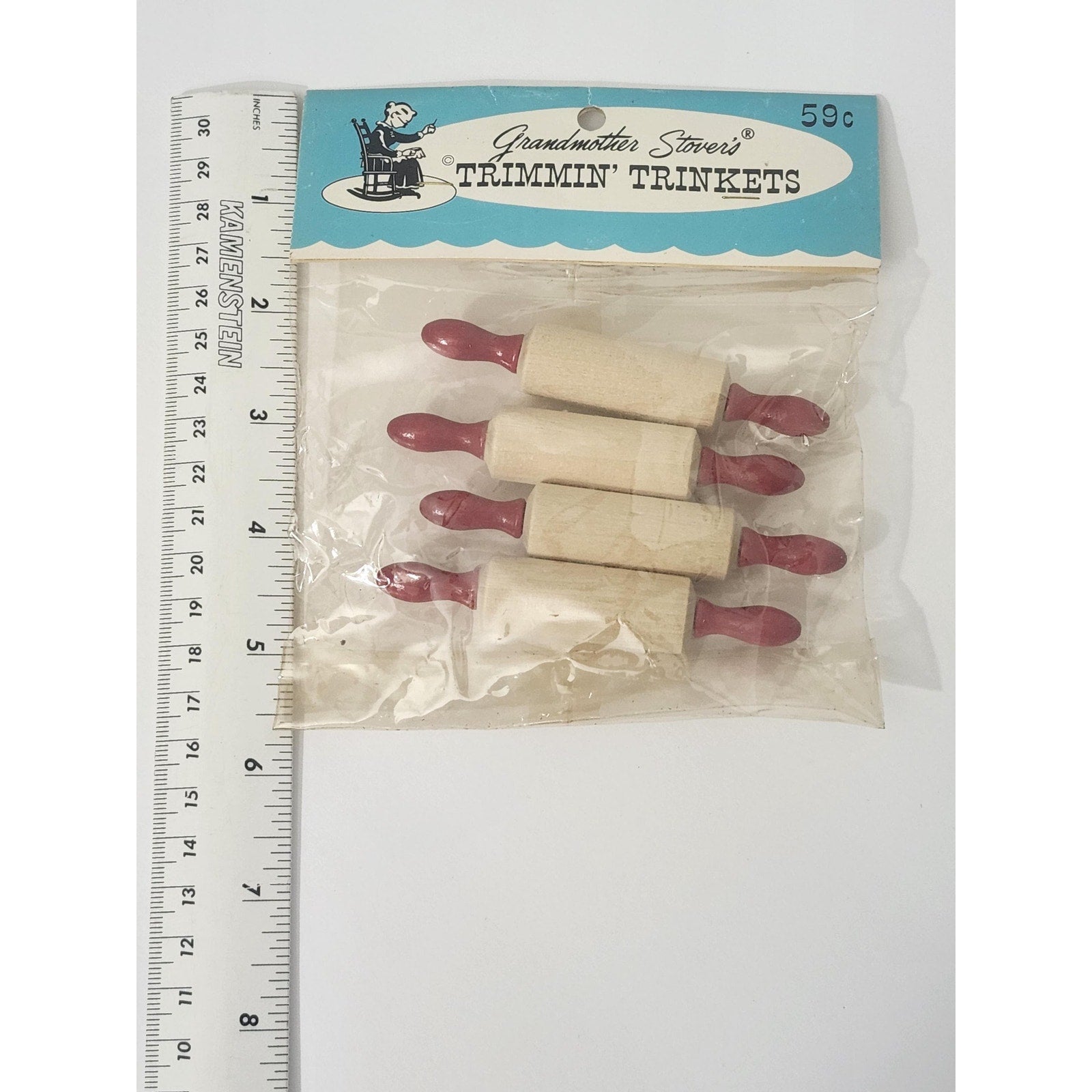 Vintage Grandmother Stover's Miniature Rolling Pins Toy Trimming Trinkets Bag