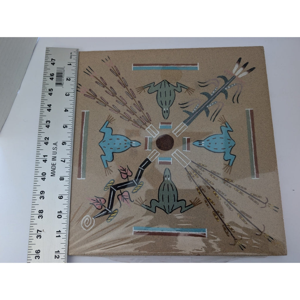 Authentic Navajo Frogs with Four Sacred Plants Sand Painting by Judy Sam