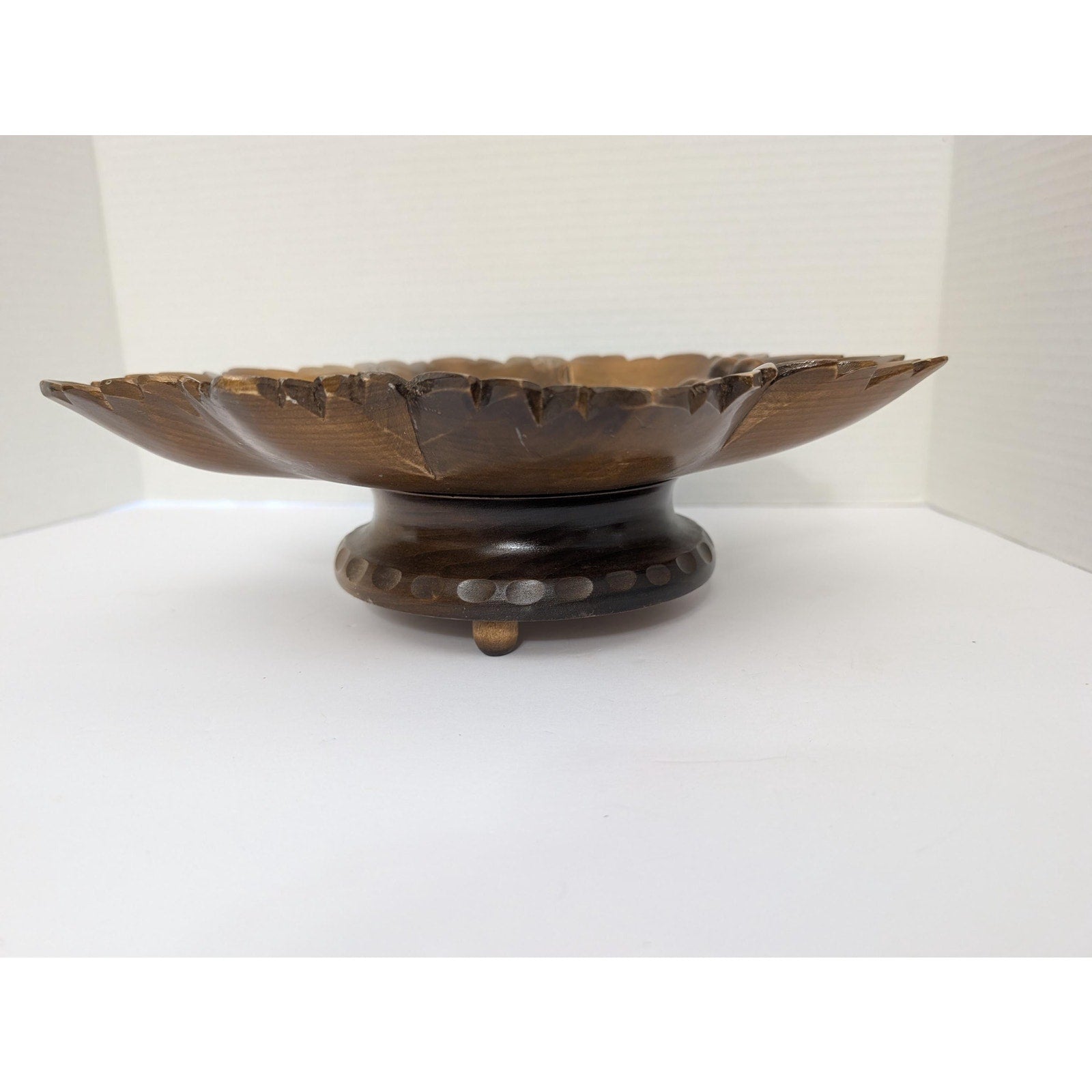 Vintage Swiss Musical Fruit Bowl Raeber Muller Hand Carved Grape Leaf Wood Art