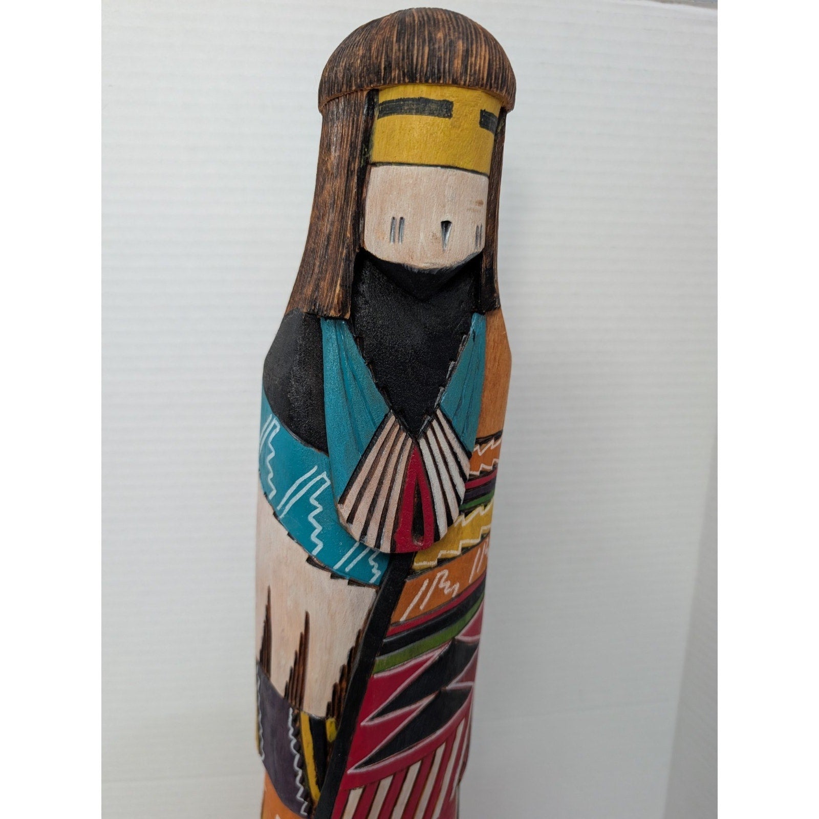 24" Signed B. Jones "Spider Woman" Large Navajo Polychrome Wood Sculpture