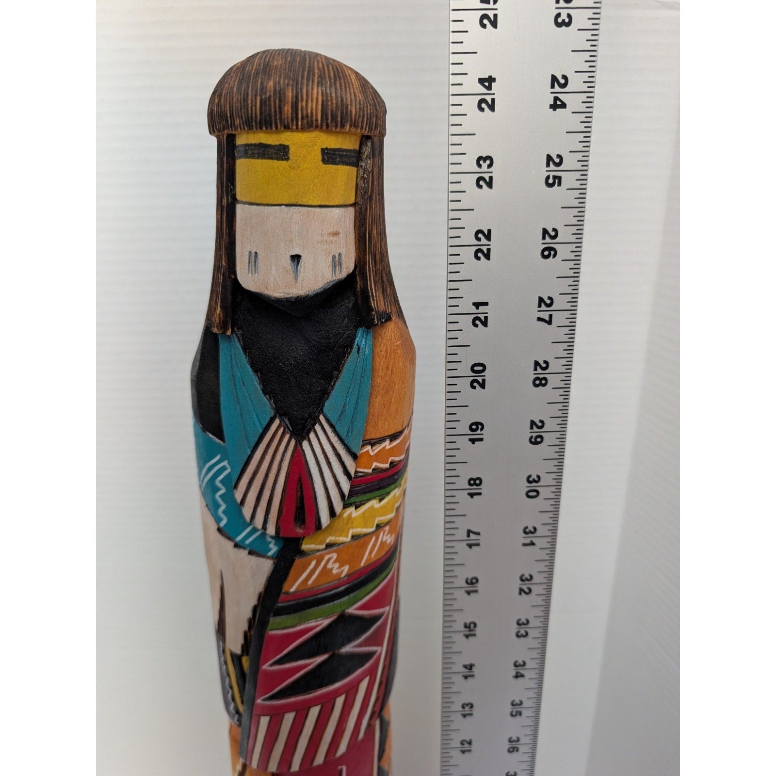 24" Signed B. Jones "Spider Woman" Large Navajo Polychrome Wood Sculpture