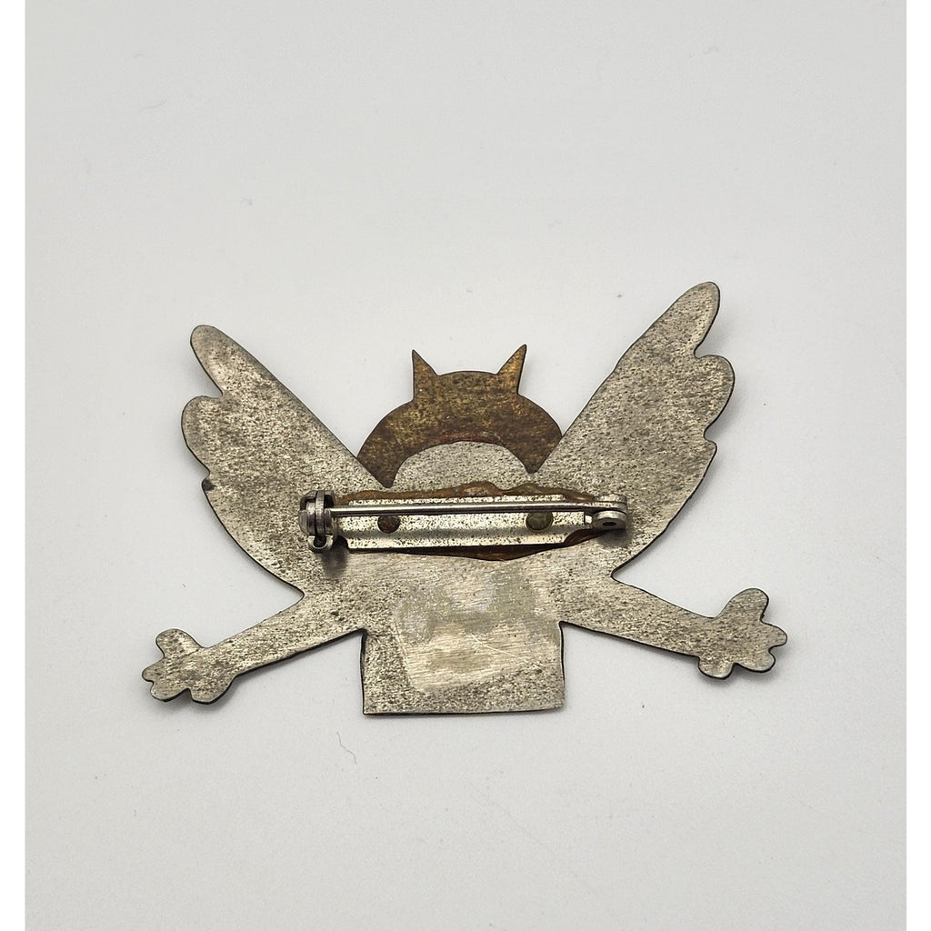 Vintage Mixed Metal Angel Cat Brooch Pin Brass Silver Tone Star Wings Whimsical