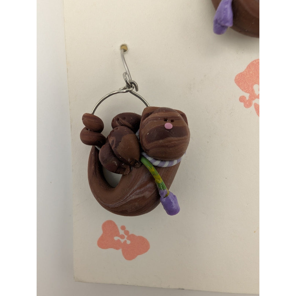 VIntage Chameleon Club Cat with Flower Polymer Clay Earrings by Debby Pasquale