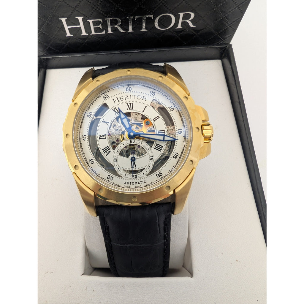 Heritor Pytheas Men's Goldtoned Automatic Skeleton Watch 22 Jewels