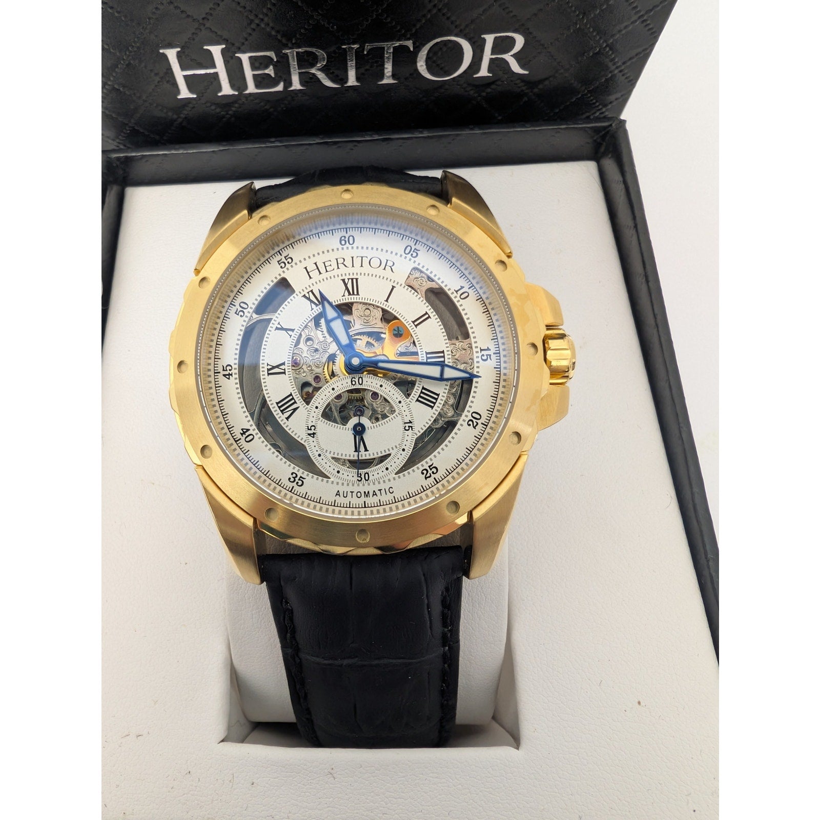 Heritor Pytheas Men's Goldtoned Automatic Skeleton Watch 22 Jewels