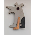Modernist Mixed Media Dog Brooch Mixed Metal and Wood Abstract Puppy Pin