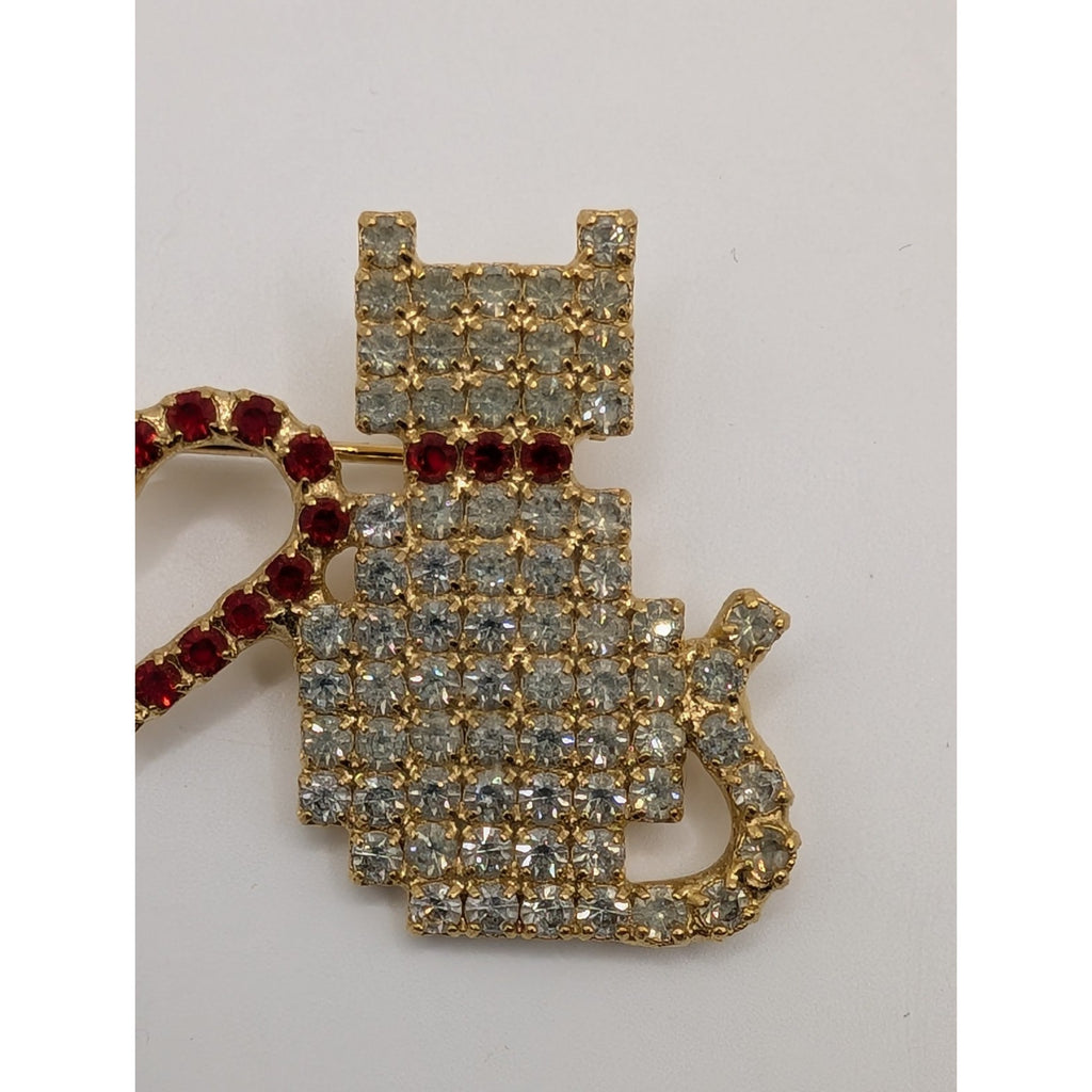 Vintage Dorothy Bauer Signed Rhinestone "I Love Cats" Gold Tone Brooch