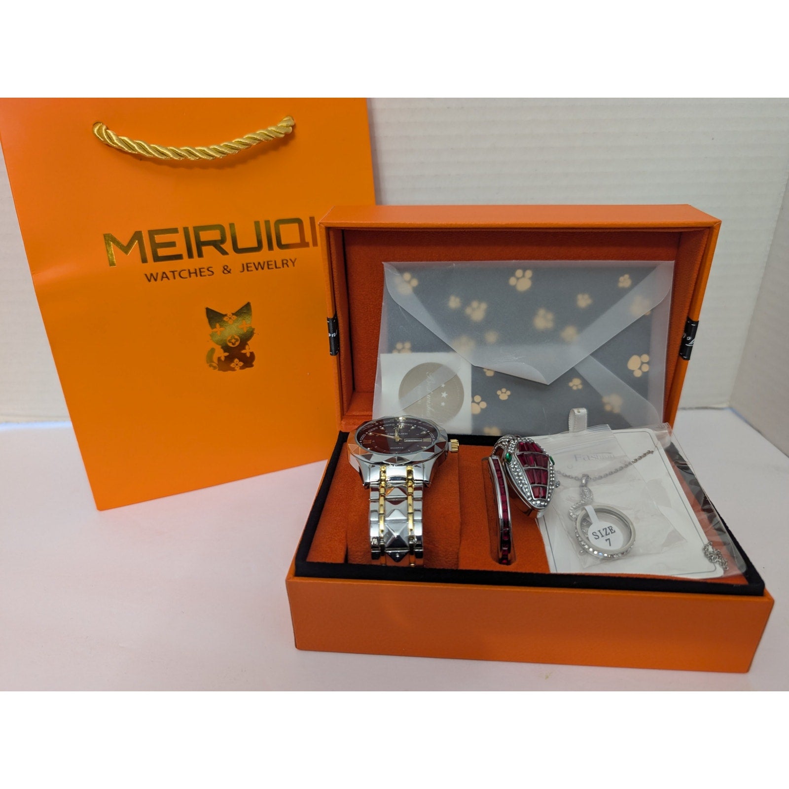 Meiruiqi Men's & Women's His & Hers Watch Set with Women's Snake Watch & Jewelry
