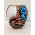 Jemez Pueblo Pottery Vase Blue Butterfly Feather MT Chinana Hand Painted Native