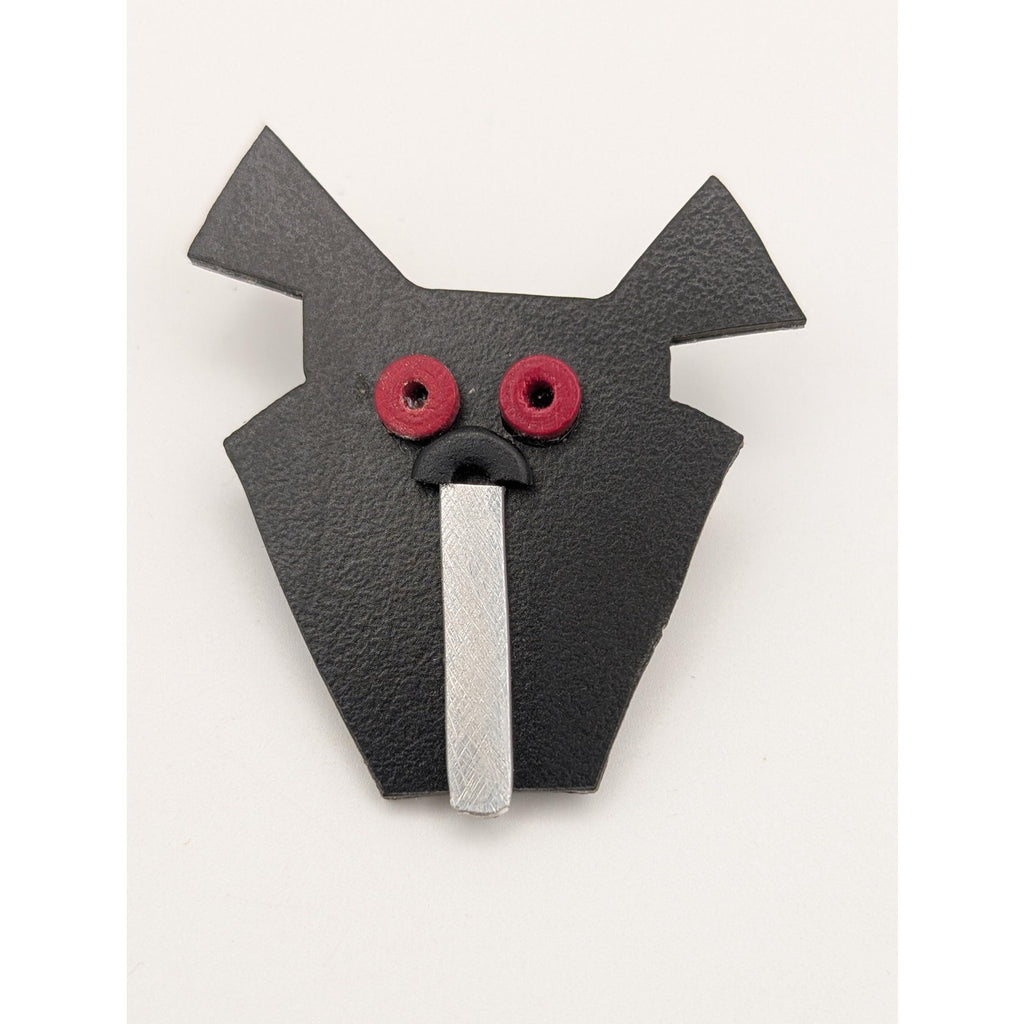 Vintage Black Plastic Geometric Dog Brooch Pin Abstract Avant Garde Face Jewelry