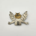 Vintage Mixed Metal Angel Cat Brooch Pin Brass Silver Tone Star Wings Whimsical