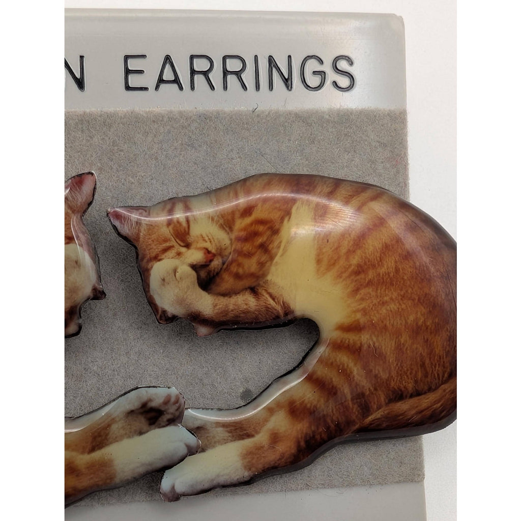 1993 Robert Kaufman Orange Tabby Cat Stud Earrings - Silver Visions Signed