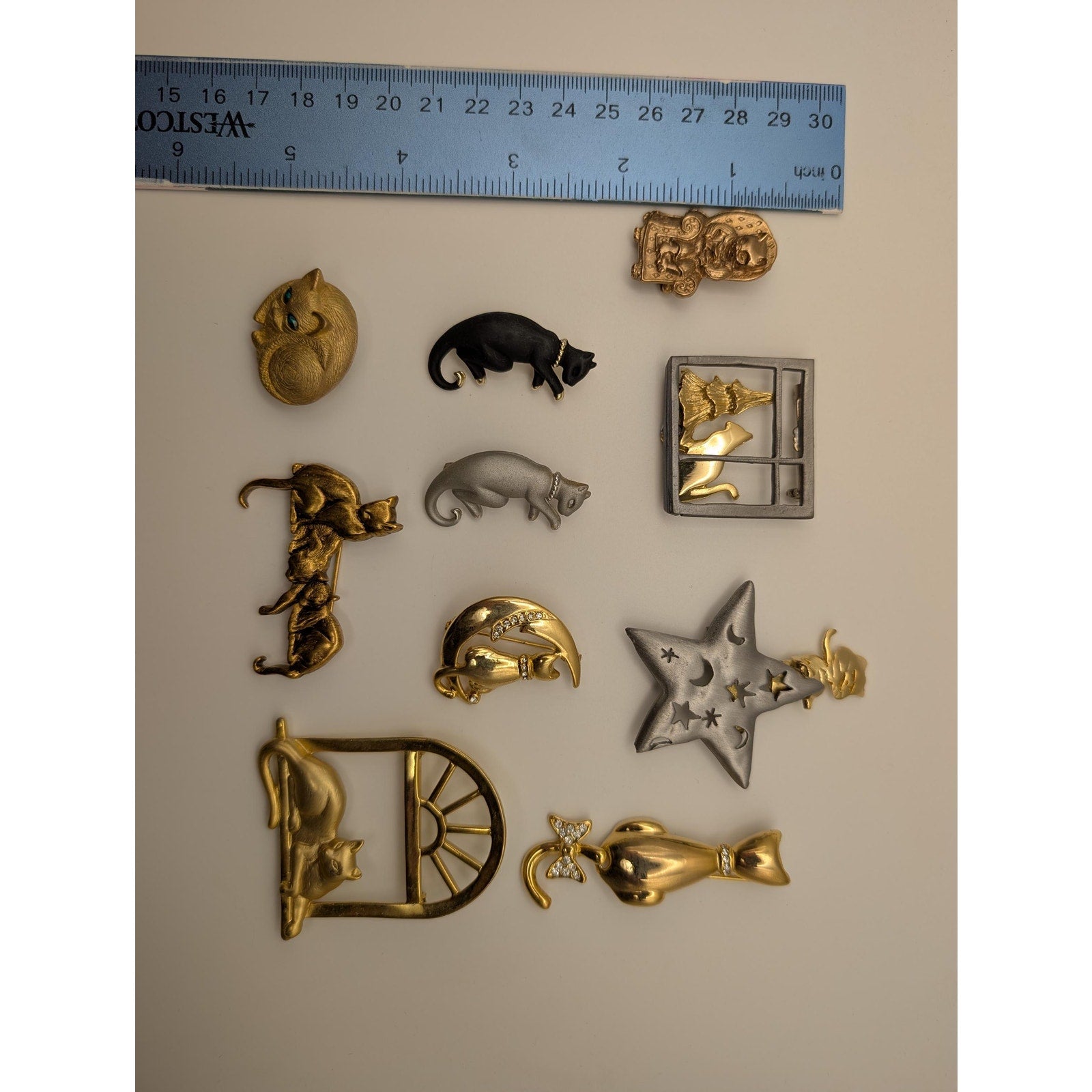 Vintage Cat Brooch Collection - 10 Piece Estate Jewelry Lot - JJ and Ultra Craft
