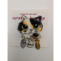 Signed Carolyn Edlund Handcrafted Ceramic Calico Cat Brooch with Dangles