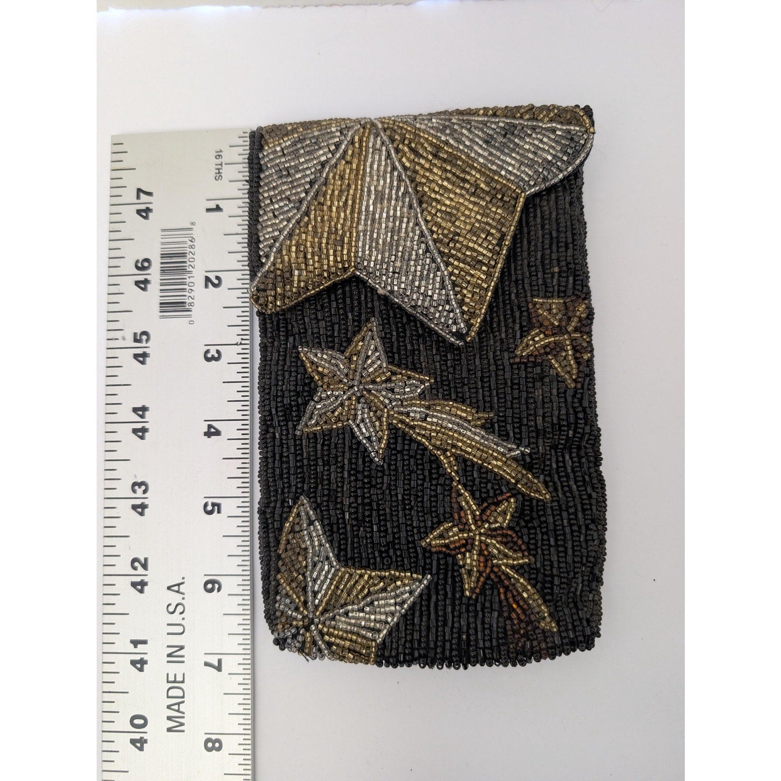 Vintage Neiman Marcus Beaded Eyeglass Case Black Silver Gold Shooting Stars Sunglasses Holder