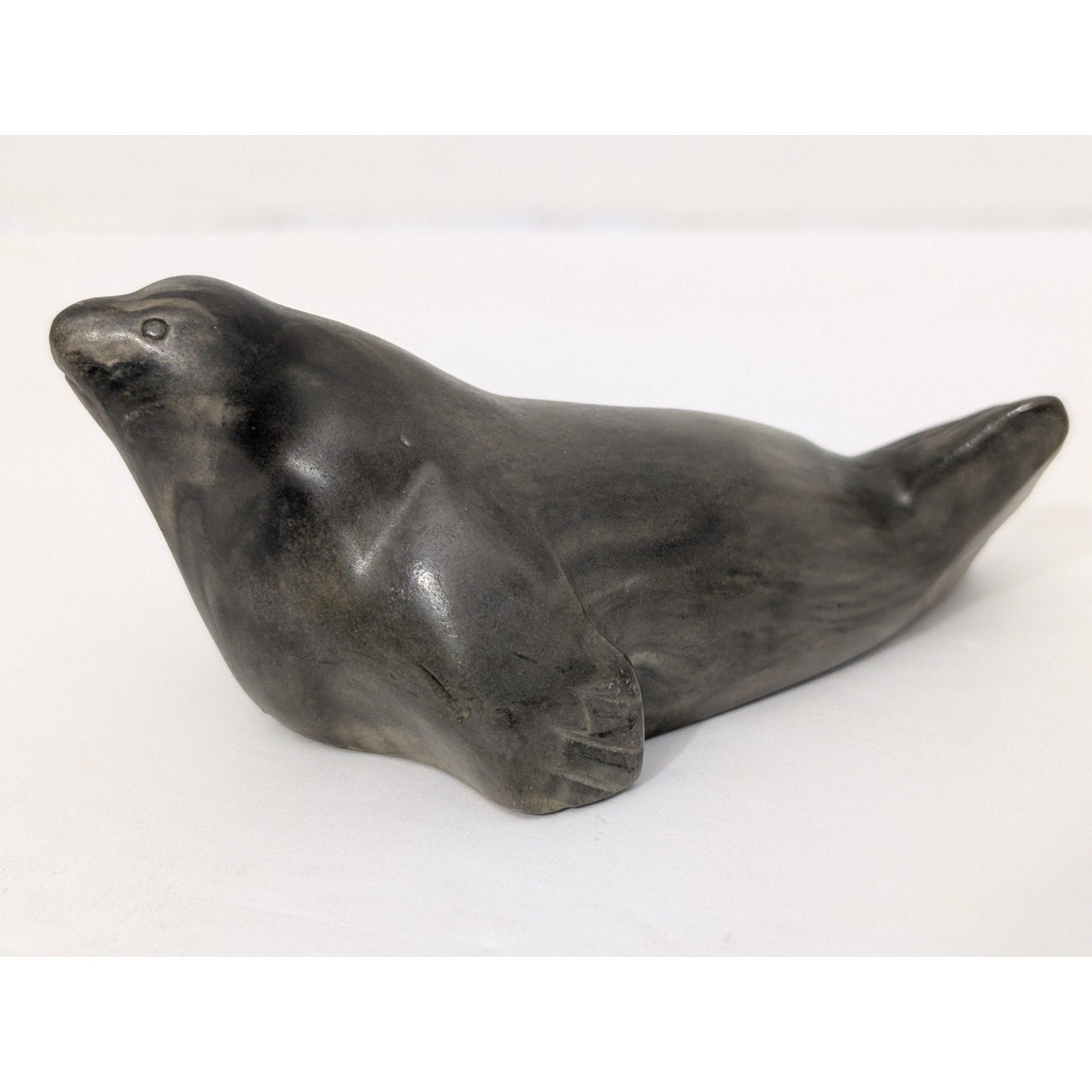 Vintage Seal Figurine Marbled Grey Faux Soapstone Sculpture Canadian Style