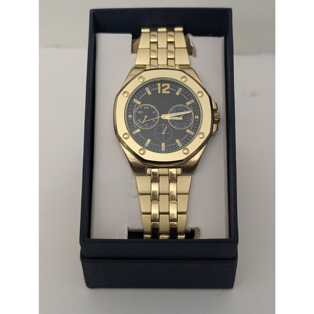 Accutime Men's Gold-Tone Octagonal Multi-Function Japanese Quartz Watch