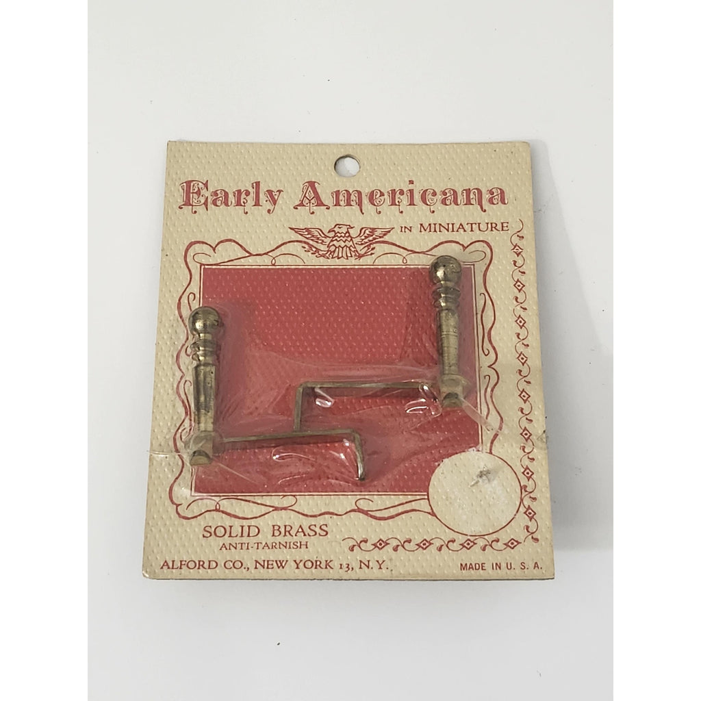Vintage Early Americana Miniatures Solid Brass Andirons Toy Alford Co New
