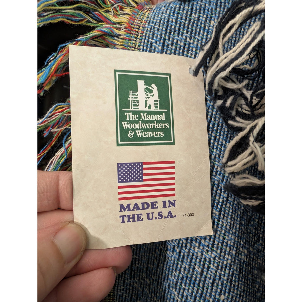 Vintage Linda Picken German Shepherd Dog Woven Tapestry Throw Blanket 47x60 USA Cotton Fringe