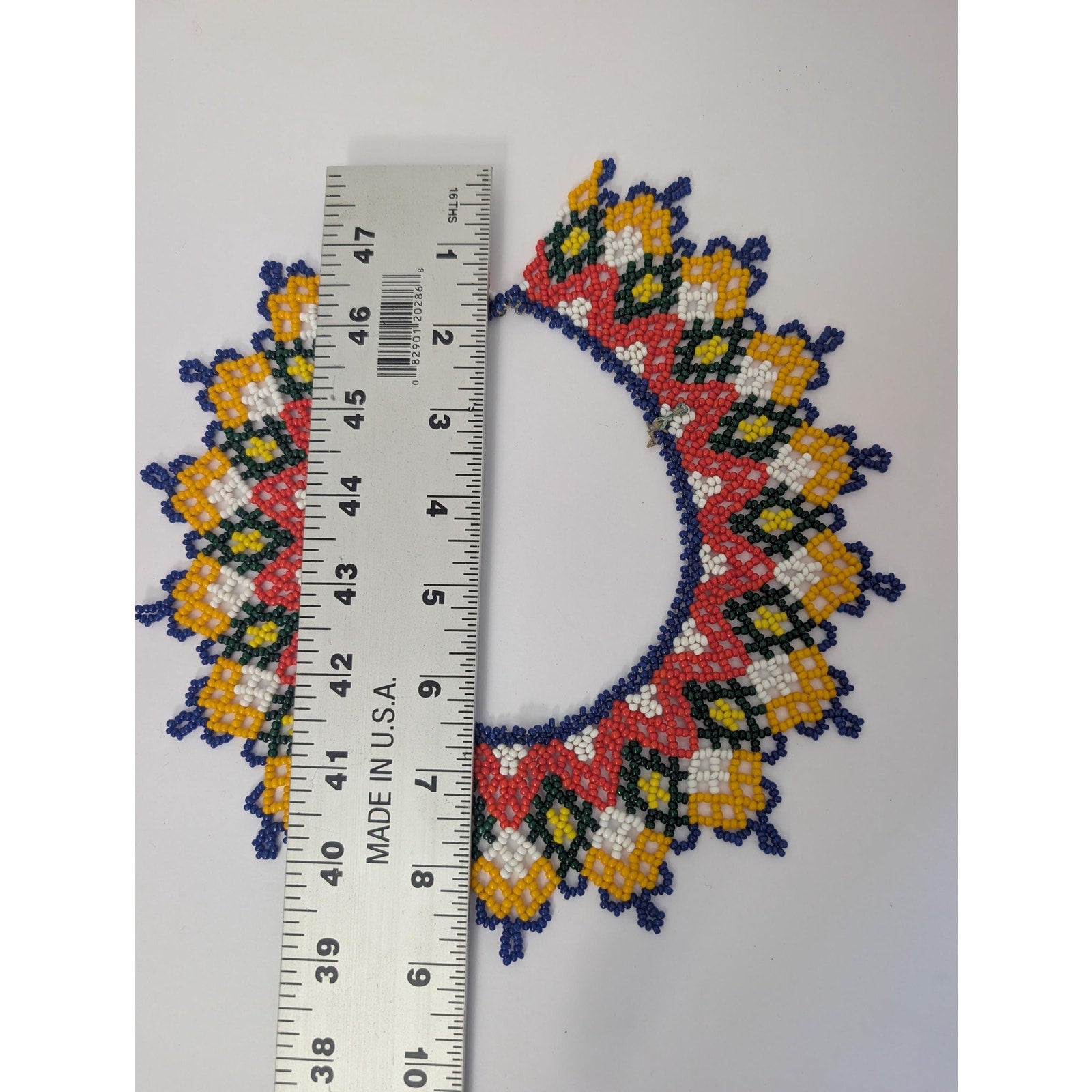 Vintage Indigenous Beaded Collar Necklace Vibrant Geometric Seed Bead Statement Piece