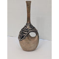 Vintage Art Glass Donut Hole Bud Vase with Metallic Overlay Abstract Design