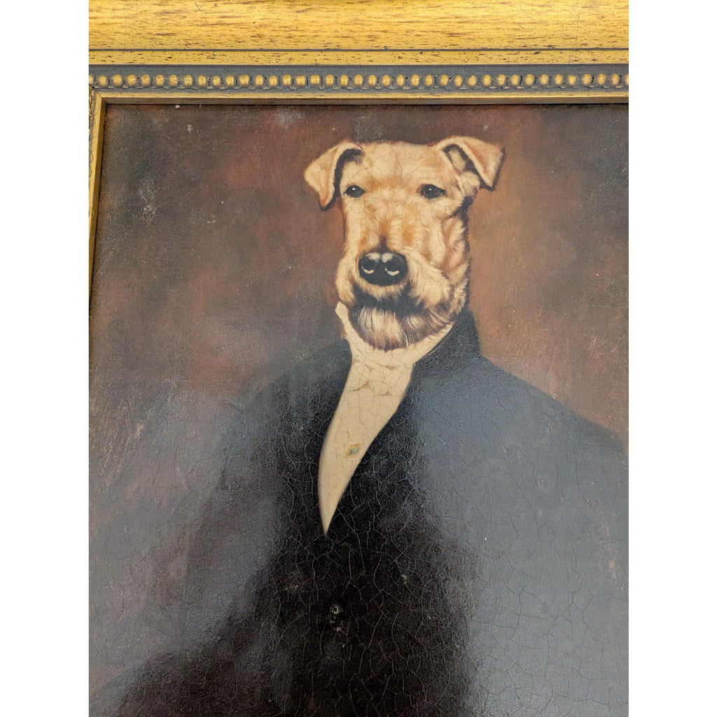 Henry Pealani Anthropomorphic Airedale Terrier Oil Painting Framed Dog Portrait Gentleman Decor