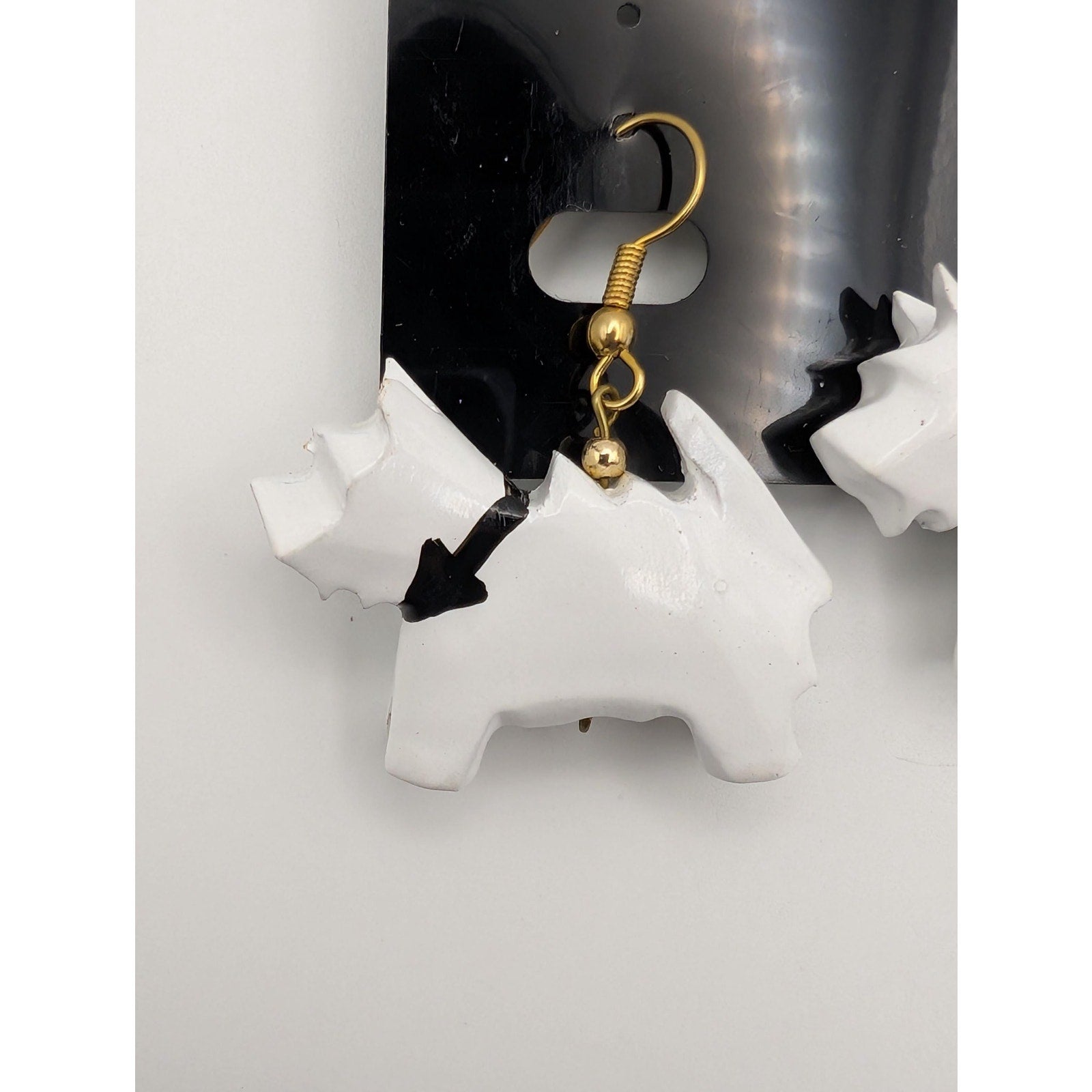 White Wooden Scottie Dog Dangle Earrings - Hand Painted Scottish Terrier Jewelry