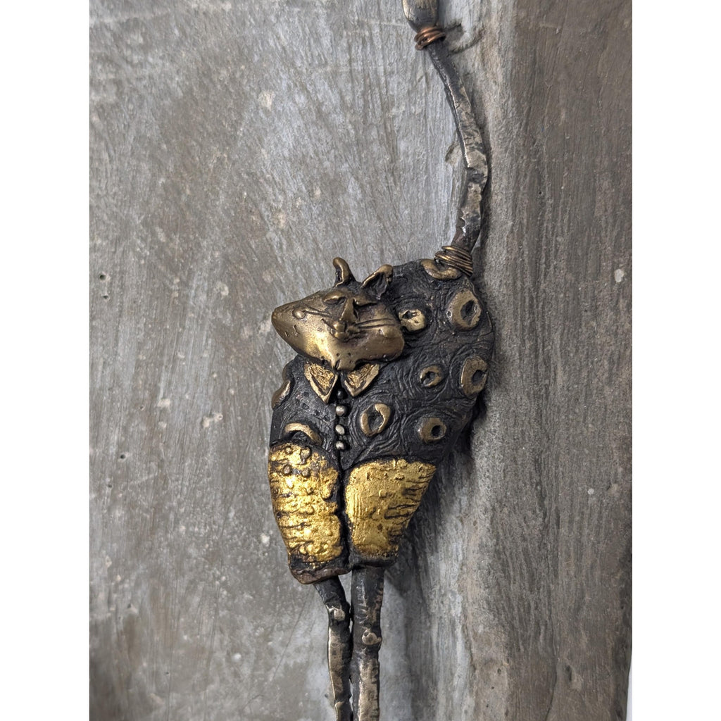 Moti Limited Edition Whimsical Cat Art Brooch with Plaster Display Stand