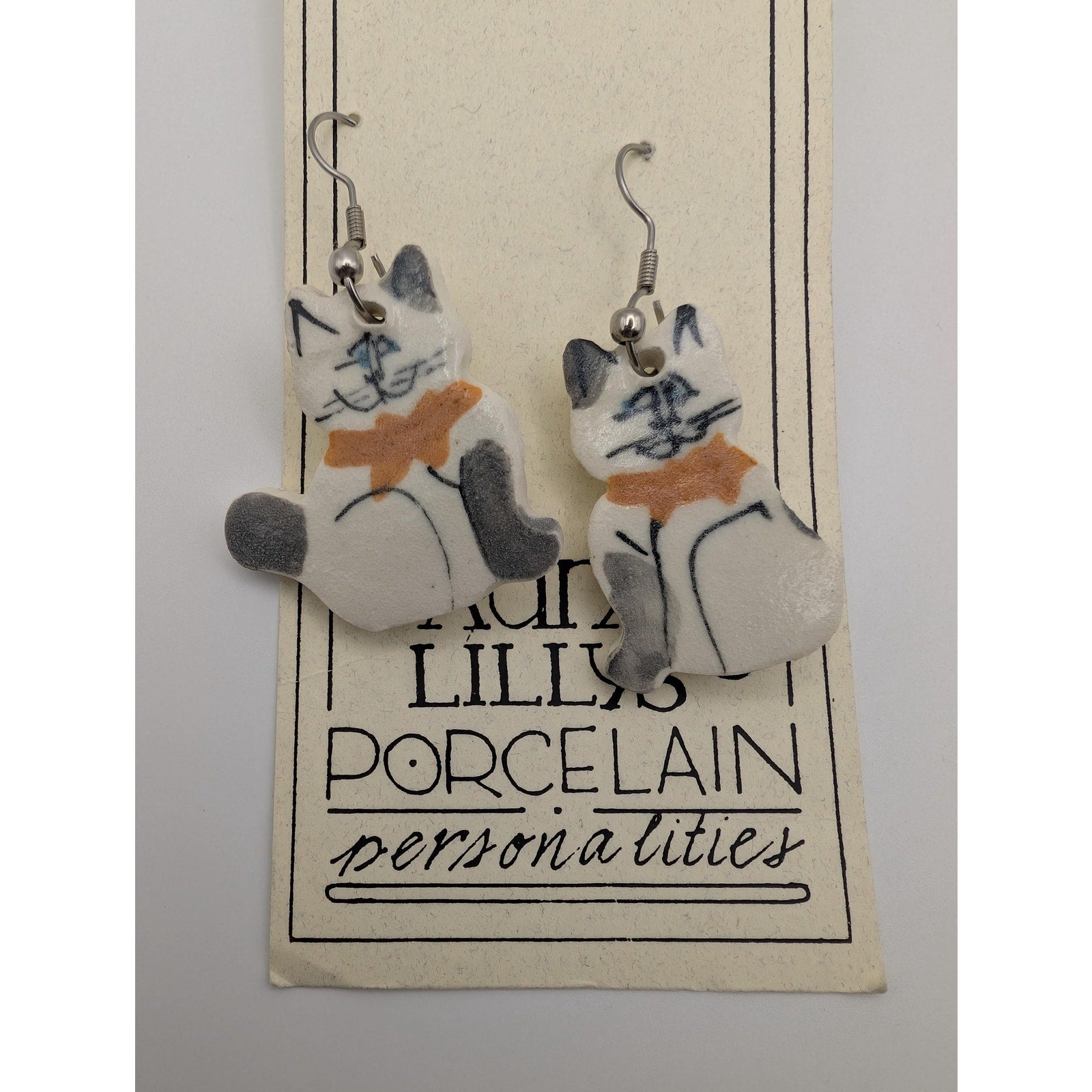 Handmade Porcelain Cat Earrings - Whimsical Kitty Dangle Jewelry