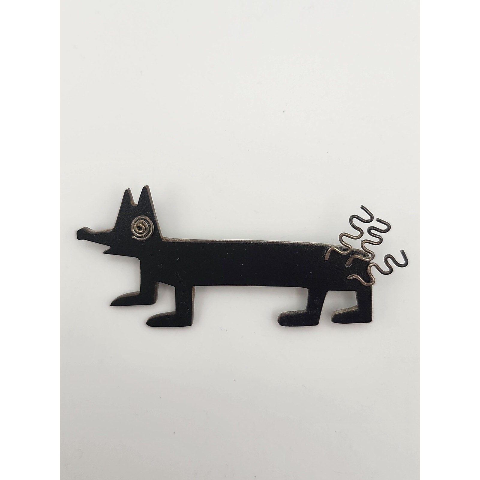 Vintage Black Geometric Dachshund Dog Brooch Pin Abstract Avant Garde Novelty