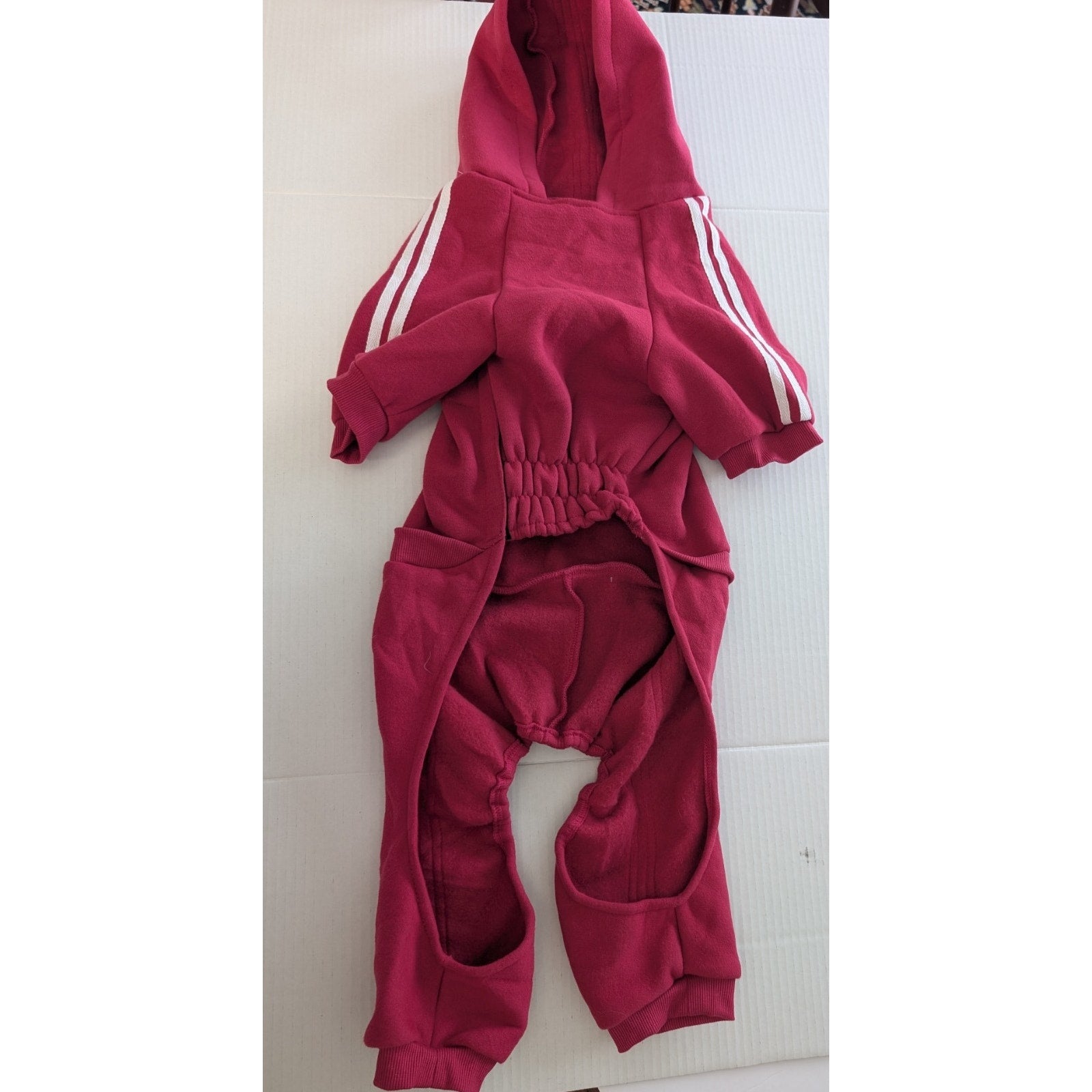 Dog Days Red Fleece Hooded Four Leg Dog Sweatsuit Pajamas Full Body Large