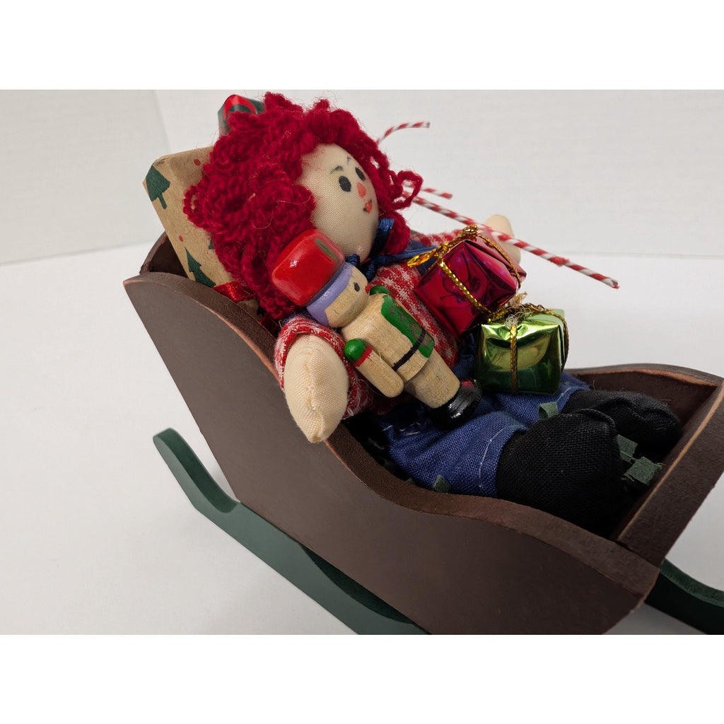 Byers Choice Ltd Wood Sleigh with Raggedy Ann Doll and Christmas Toys Decor