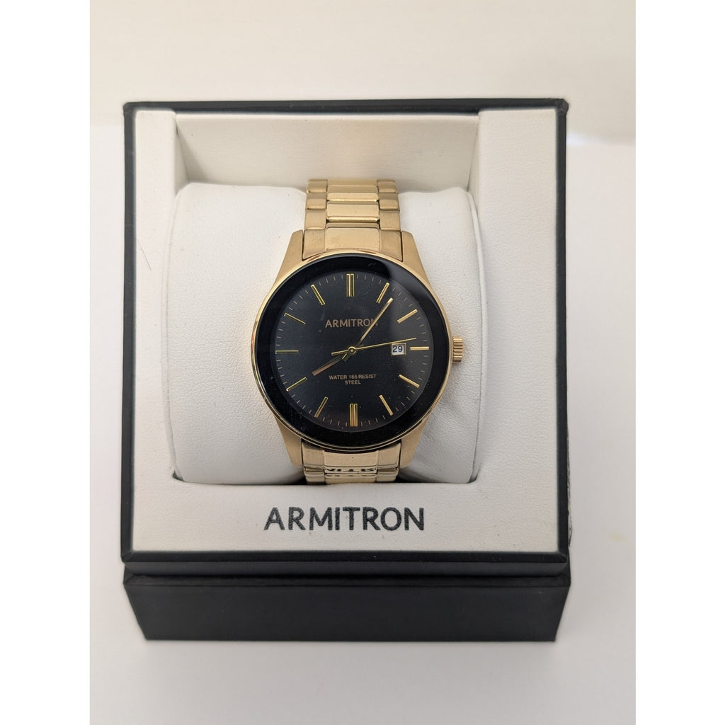 Armitron Men's Gold-Tone Stainless Steel Watch with Sleek Black Dial