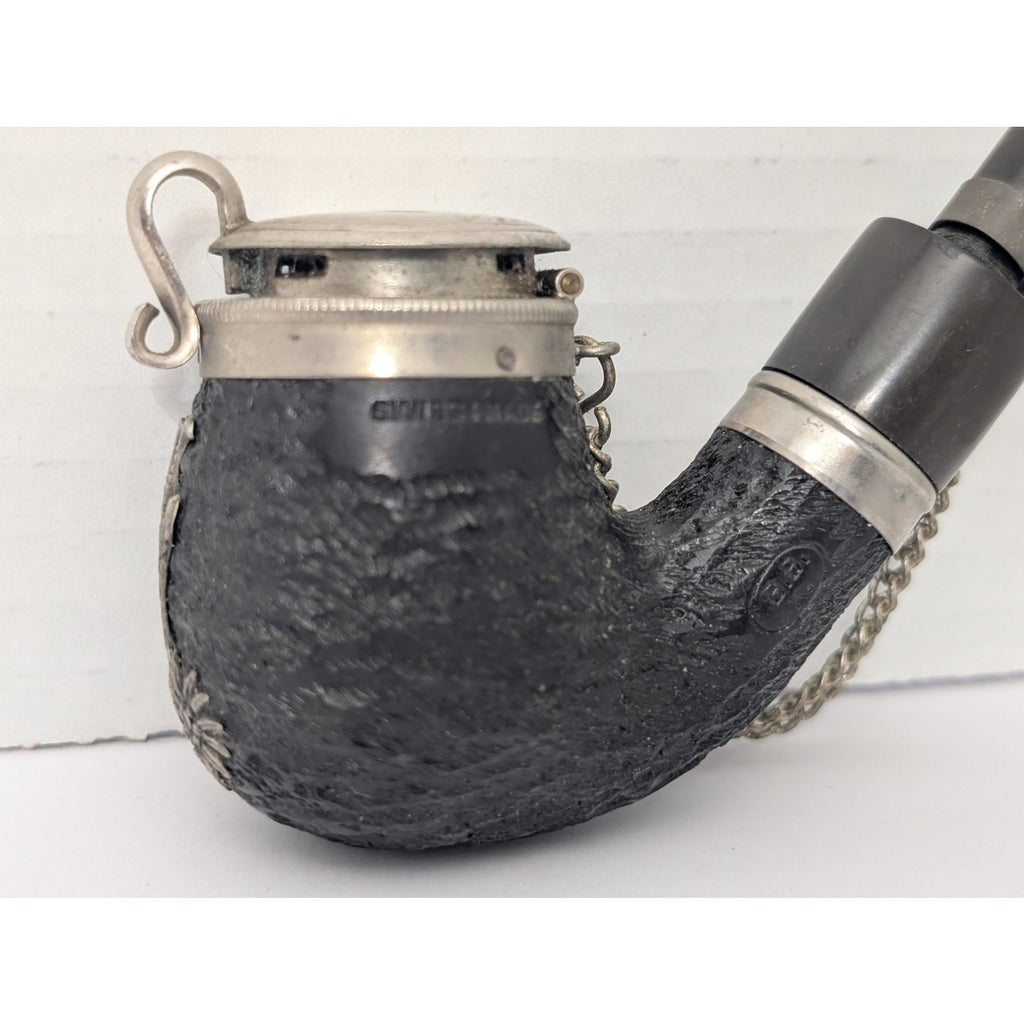 Vintage BBK Swiss Made Lidded Tobacco Pipe Rusticated Briar Edelweiss Chamois Andy