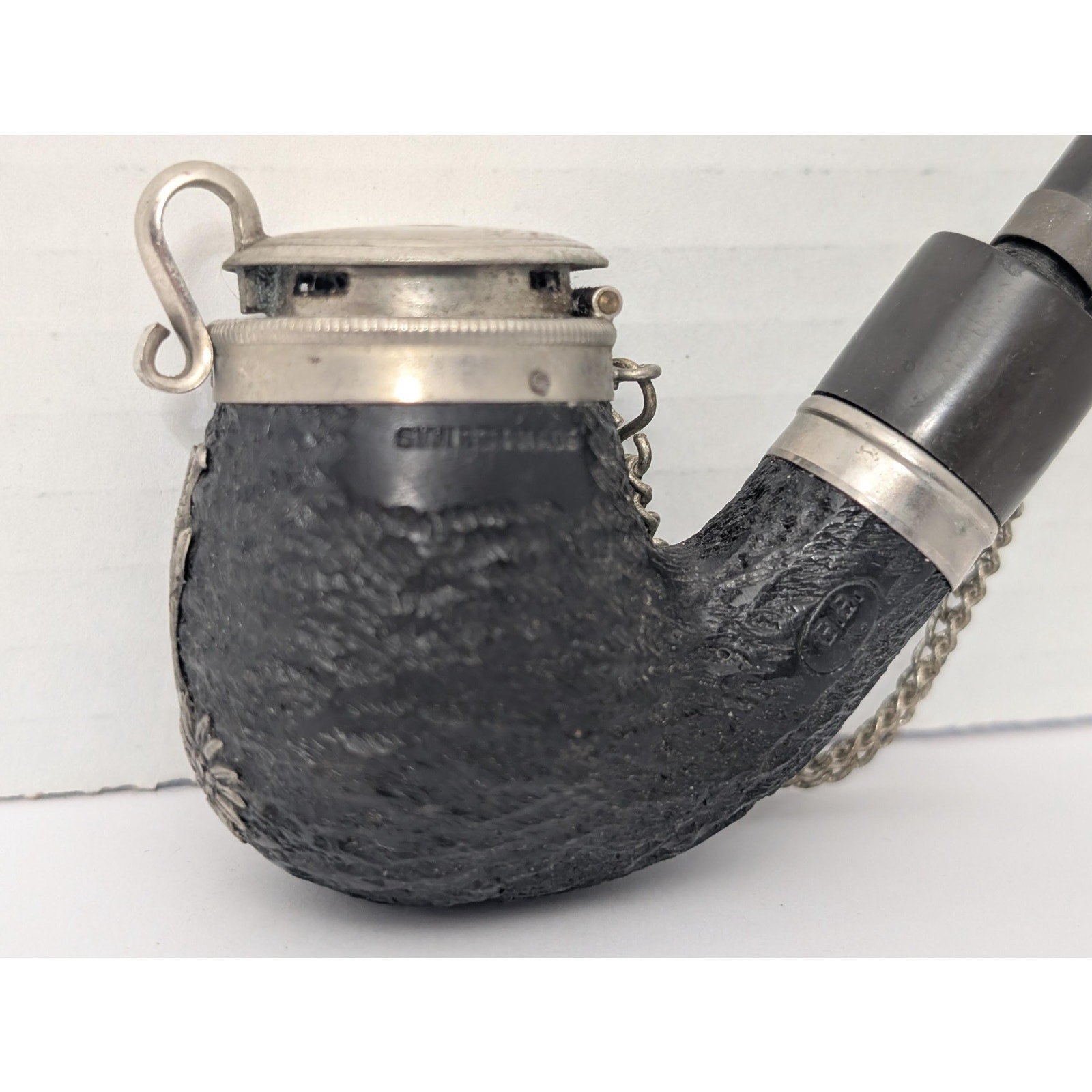 Vintage BBK Swiss Made Lidded Tobacco Pipe Rusticated Briar Edelweiss Chamois Andy