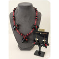 Vintage Scottie Dog Jewelry Set Black Red Wood Beaded Necklace and Matching Dangle Earrings