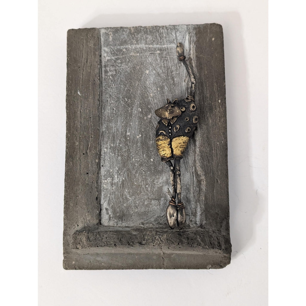 Moti Limited Edition Whimsical Cat Art Brooch with Plaster Display Stand
