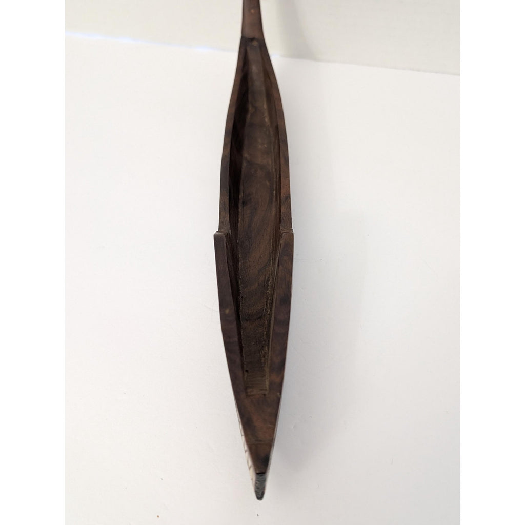 Hand-Carved Solomon Islands Tribal Spirit Boat Rosewood with Shell Inlay Crocodile/Sea Spirit Motif