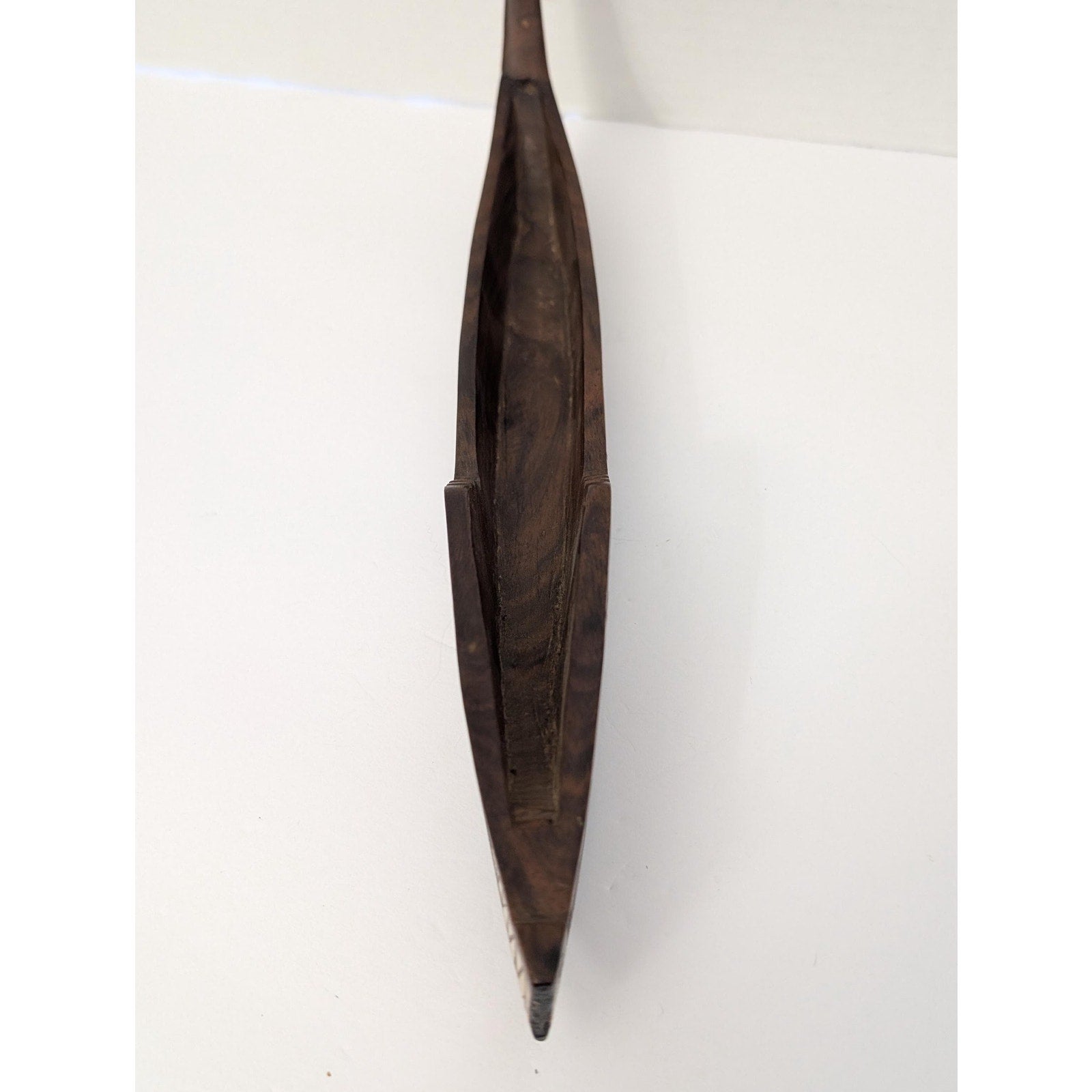 Hand-Carved Solomon Islands Tribal Spirit Boat Rosewood with Shell Inlay Crocodile/Sea Spirit Motif