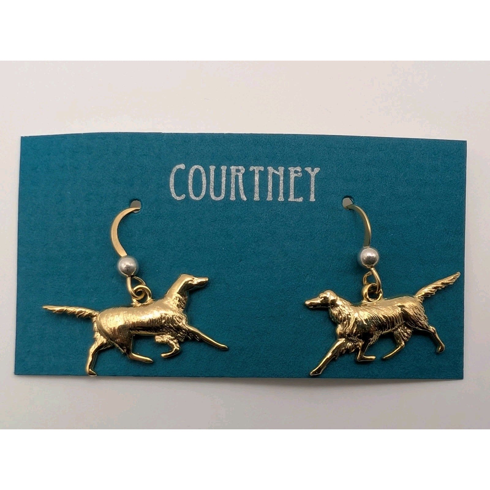 Courtney Gold Toned Retriever Dog Dangle Earrings