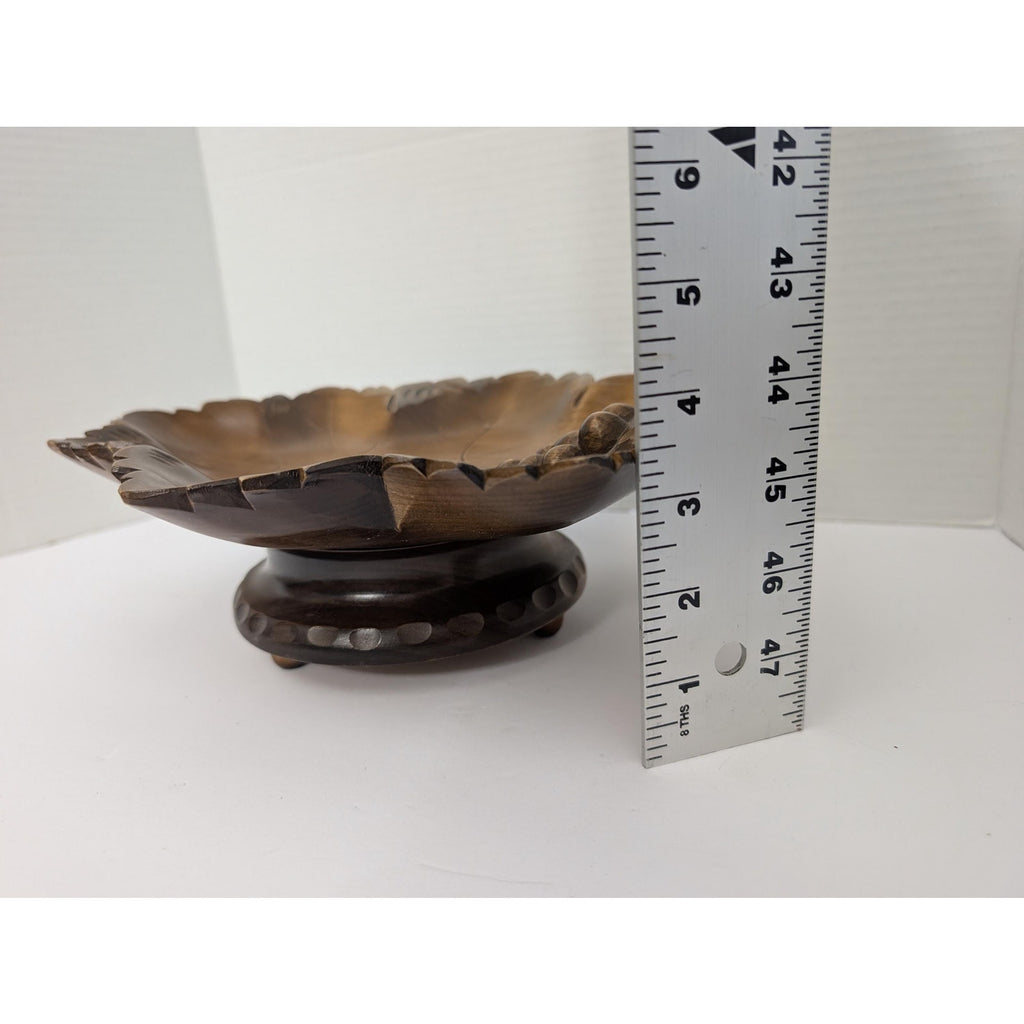 Vintage Swiss Musical Fruit Bowl Raeber Muller Hand Carved Grape Leaf Wood Art