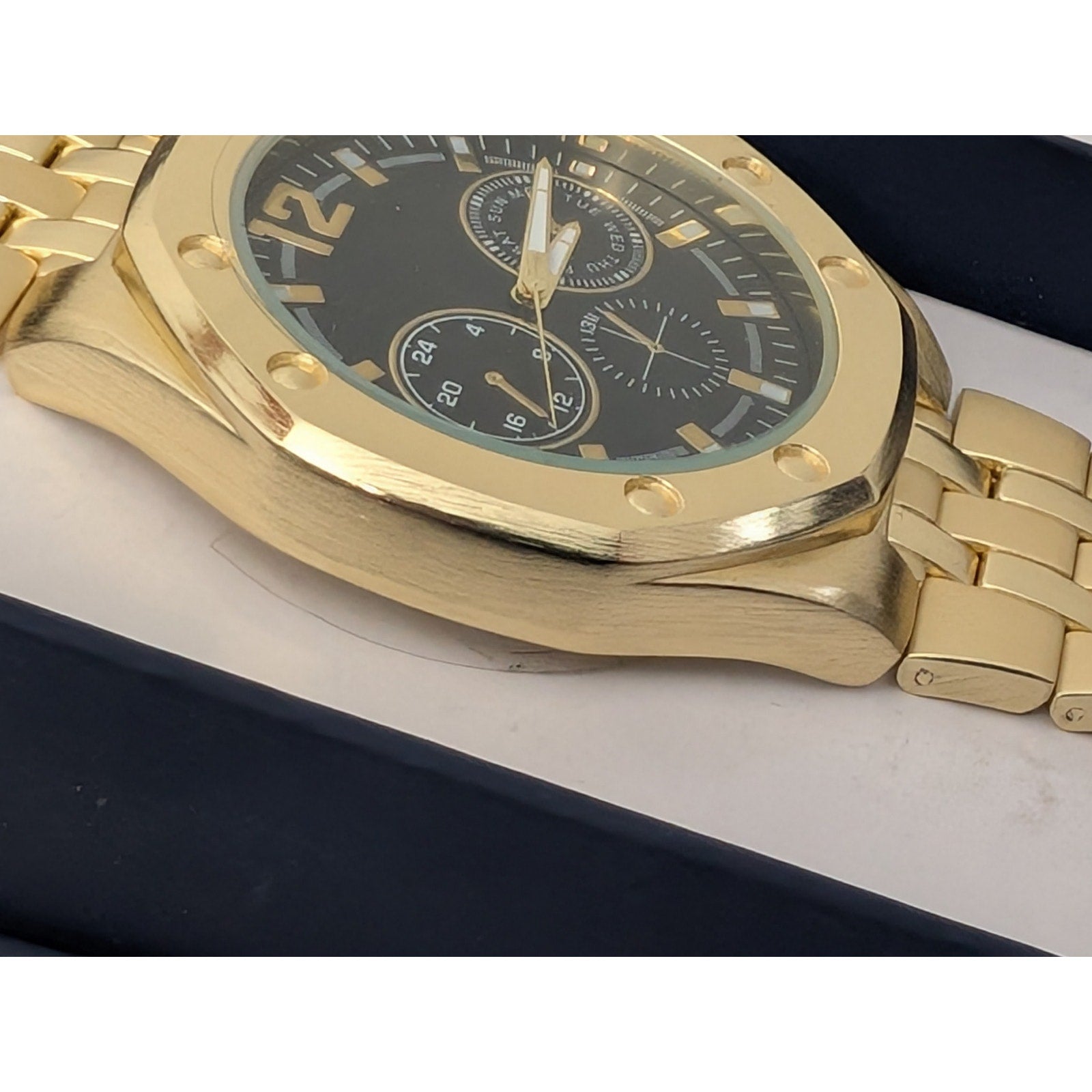 Accutime Men's Gold-Tone Octagonal Multi-Function Japanese Quartz Watch